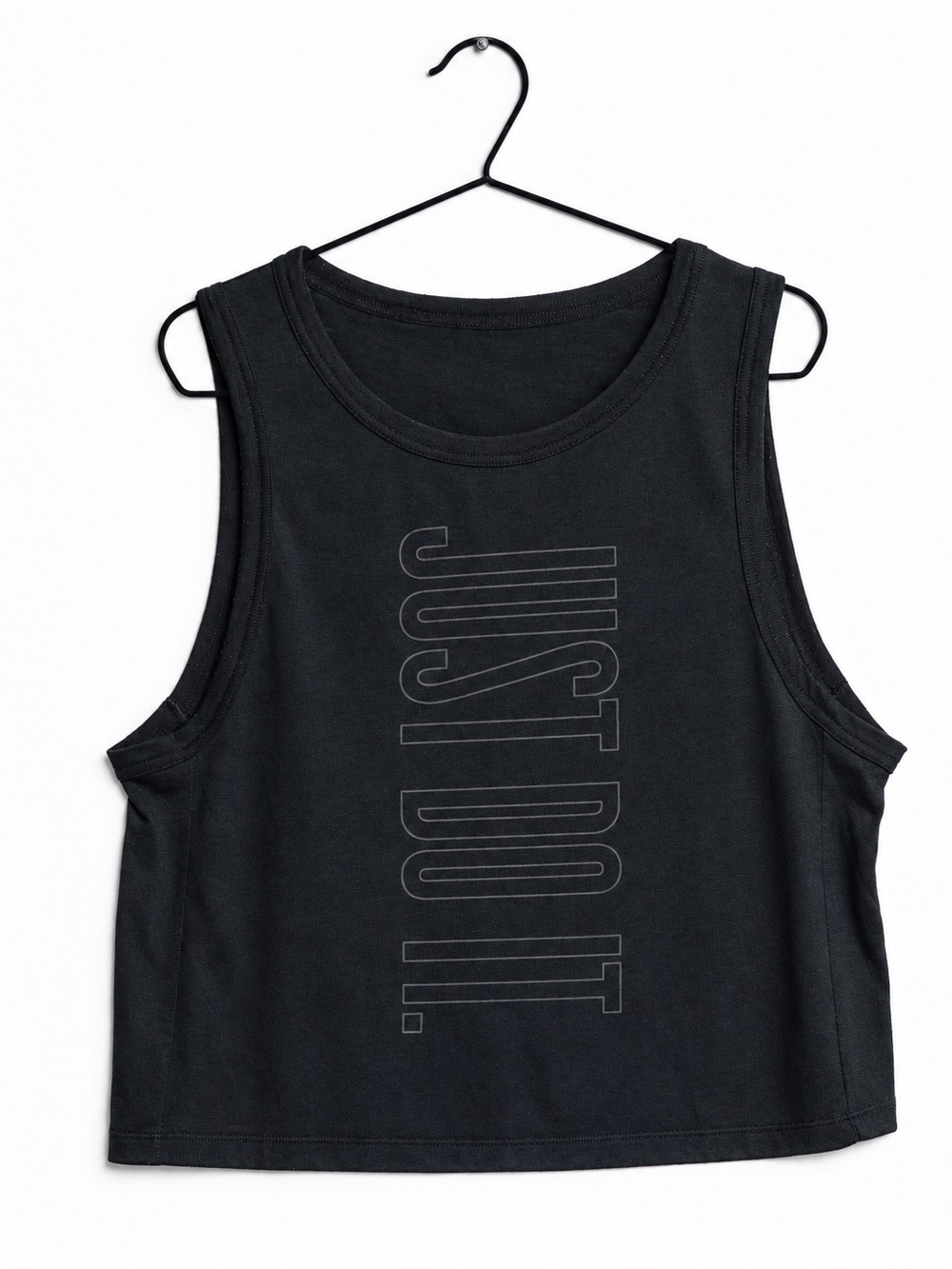 Dri-FIT NIKE Black Crop Tank Top Sleeveless Shirt Just Do It Graphic Women SZ S